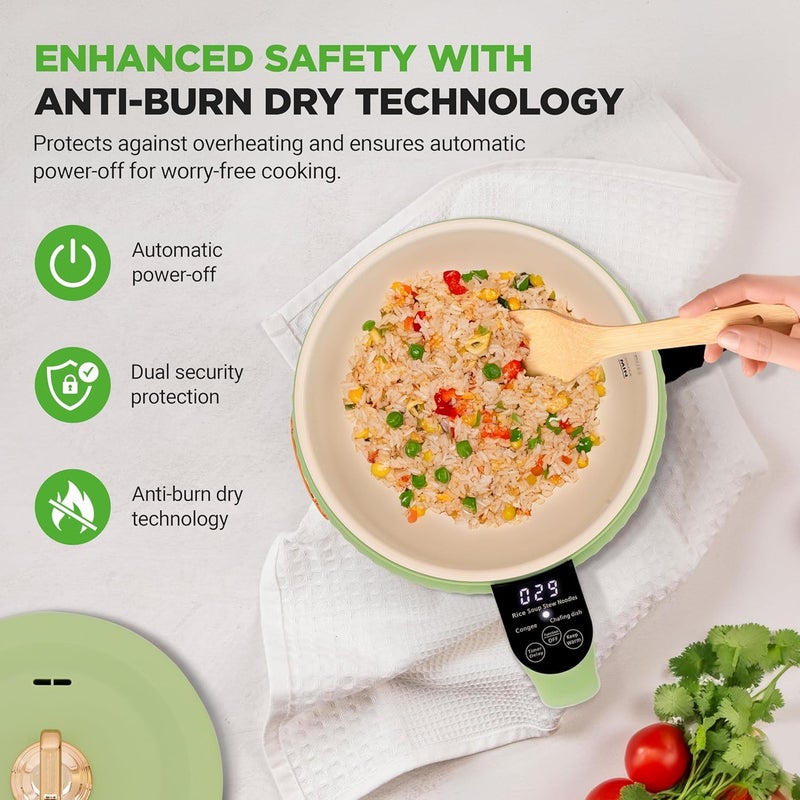 NutriChef 1.6 QT Portable Electric Rice Cooker & Lunch Maker | Multi-Functional & Non-Stick Ceramic Coating | Digital Control Panel | 6 Cook Functions: Rice, Soup, Stew, Porridge & More | Green - Image 5